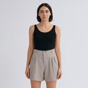 high‎ waisted shorts 80s 90s vintage beige brown striped linen shorts